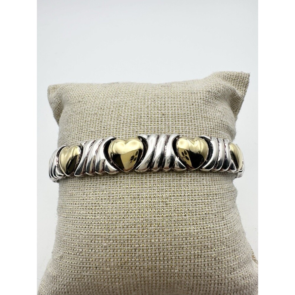 925 Sterling Silver 14k Gold Vermeil Two Tone Heart Chain Bracelet 7.5”
